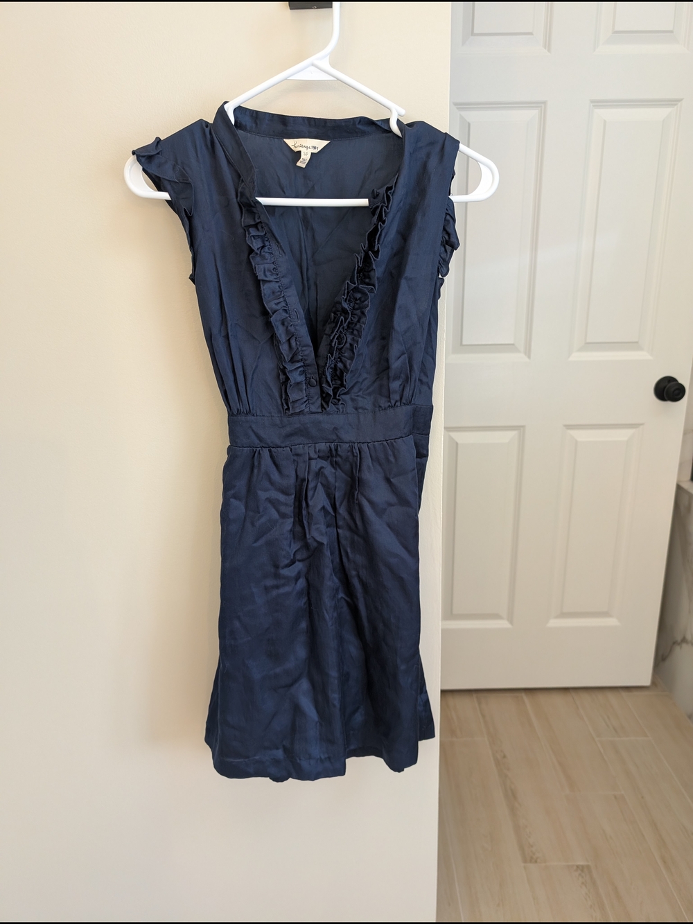 Heritage 1981 Navy Ruffle V-Neck Mini Dress